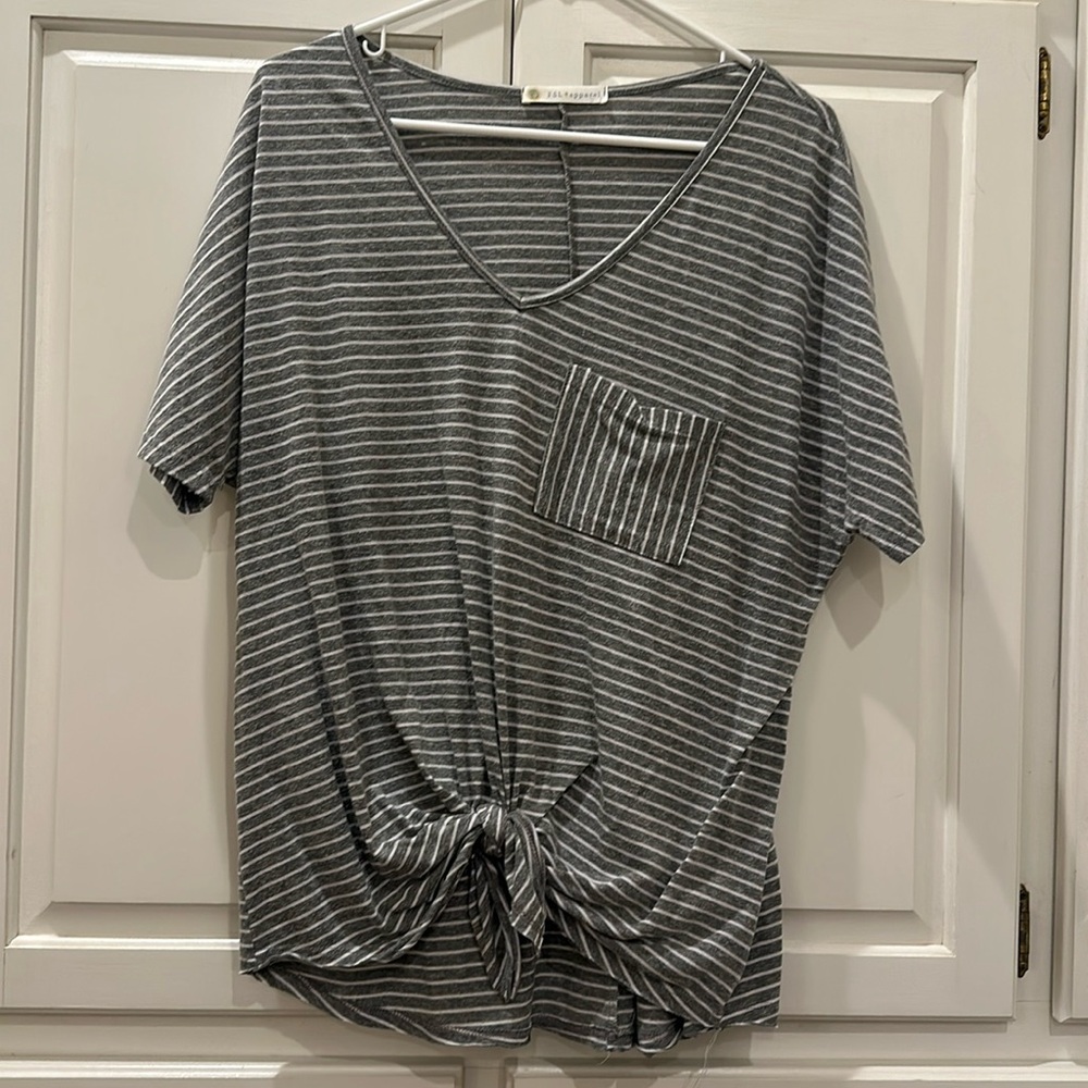 Grey and white stripe knotted top